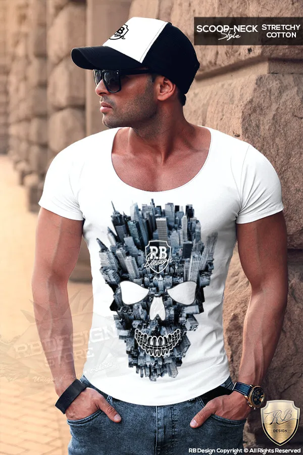 Men's Manhattan Skull T-shirt New York Buildings NYC RB Design MD710