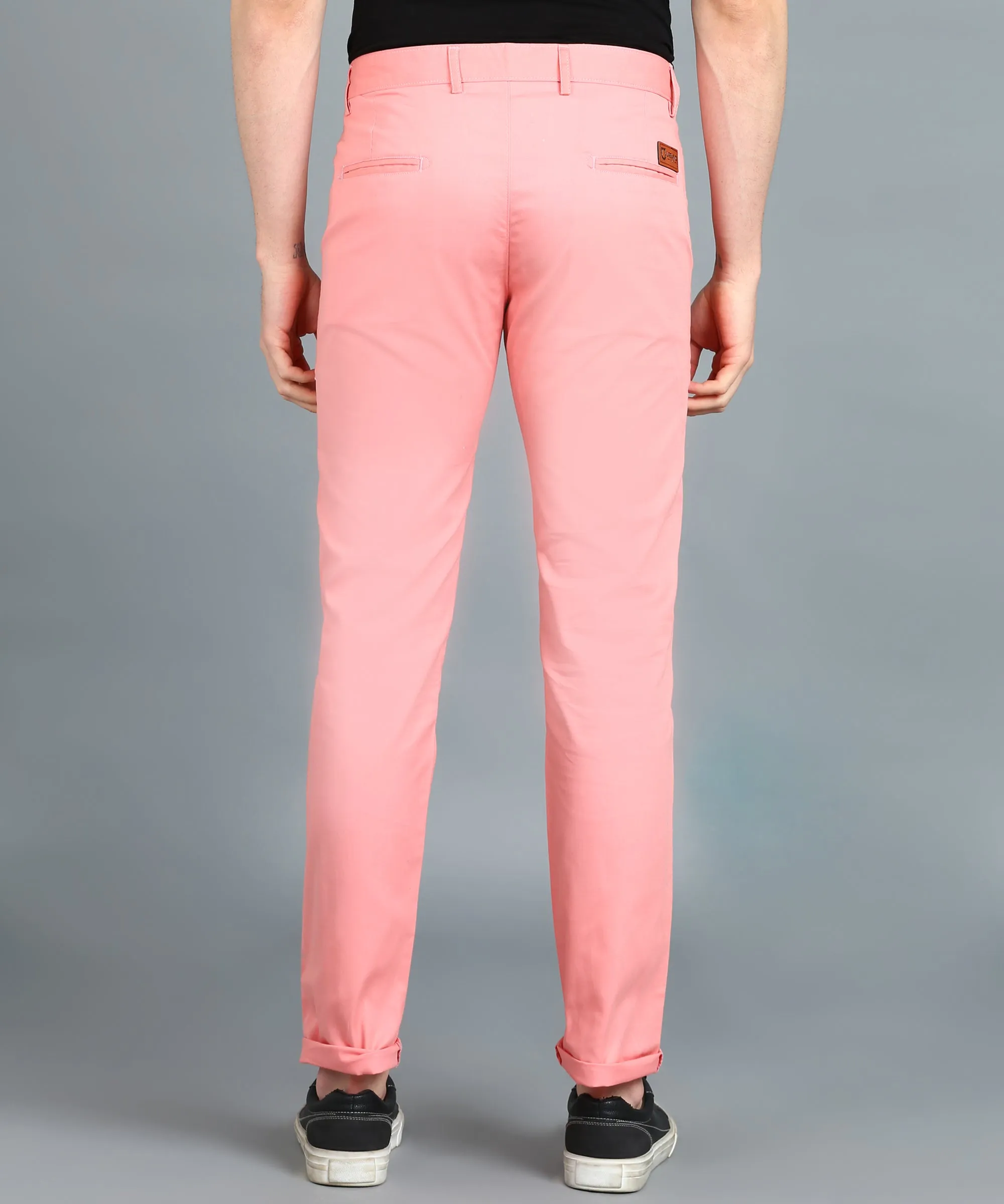 Men's Pink Cotton Light Weight Non-Stretch Slim Fit Casual Trousers