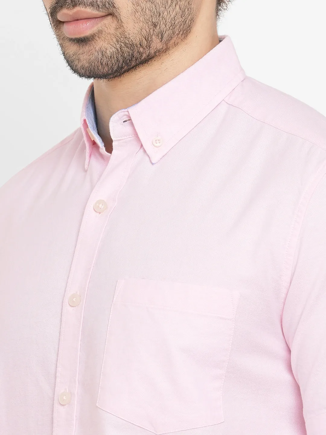 Men's Pink Oxford Cotton Regular Fit Shirts