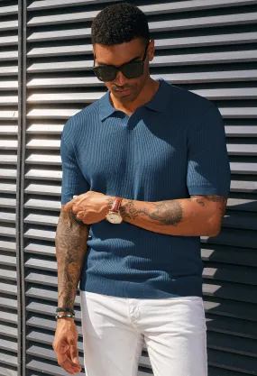 Men's Polo Shirt Ribbed Textured V Neck Knit Polo Shirts