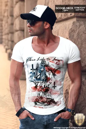 Men's Praying Skeleton T-shirt Trendy Festival Fashion Top MD685