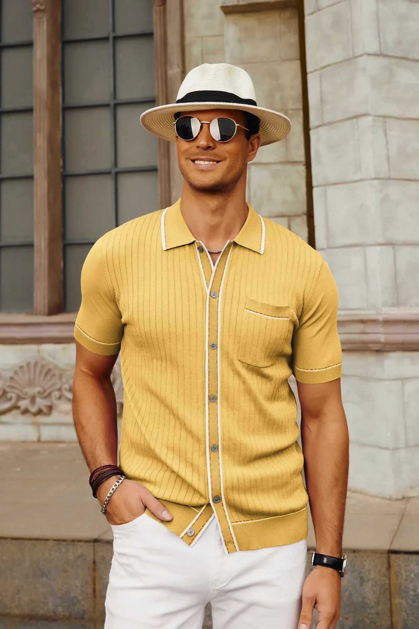 Men's Short Sleeve Knit Polo Cardigans Shirts Vintage Golf Polo Shirt