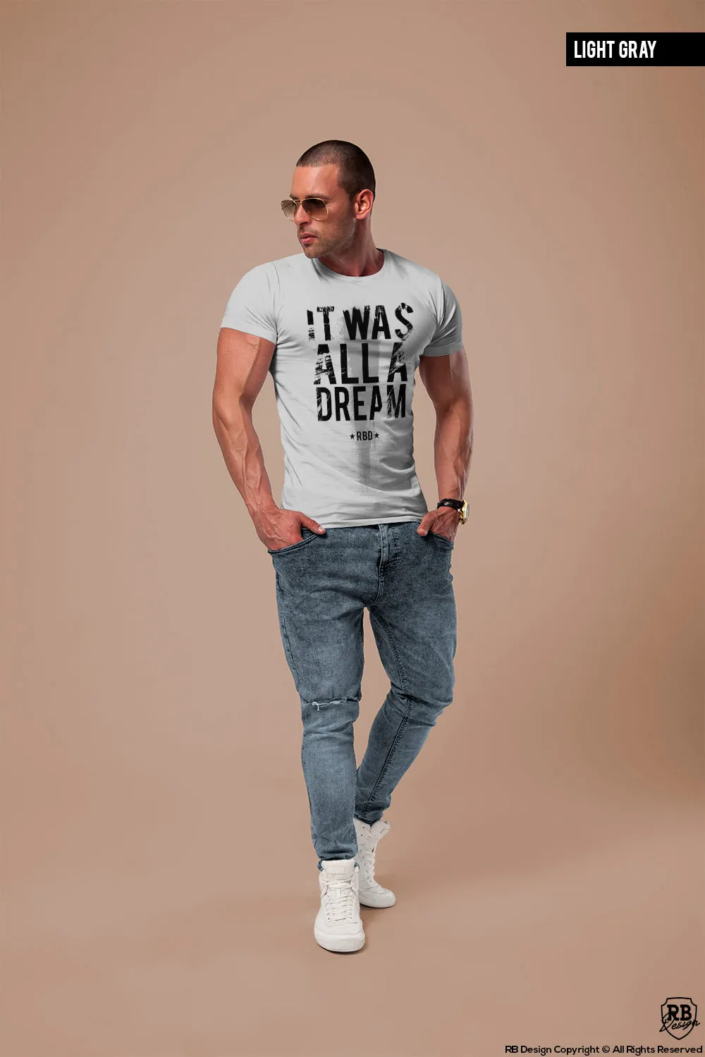 Men's Slogan T-shirt "It Was All a Dream" Khaki Gray Beige Tees / Color Option / MD804