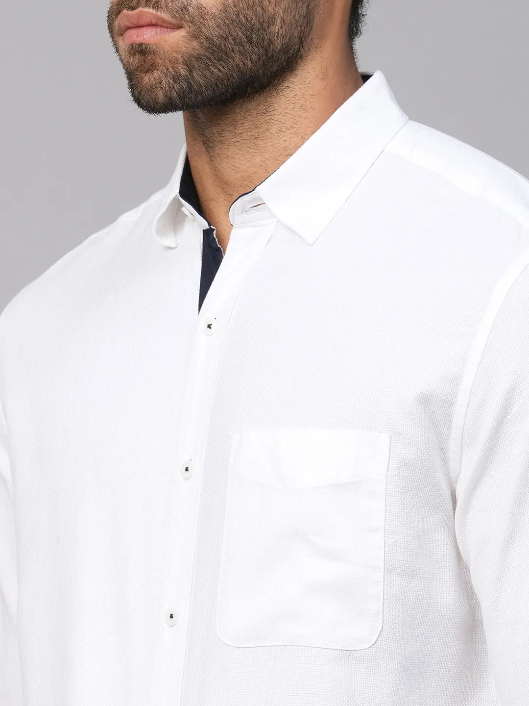 Men's White B Cotton Regular Fit Shirt