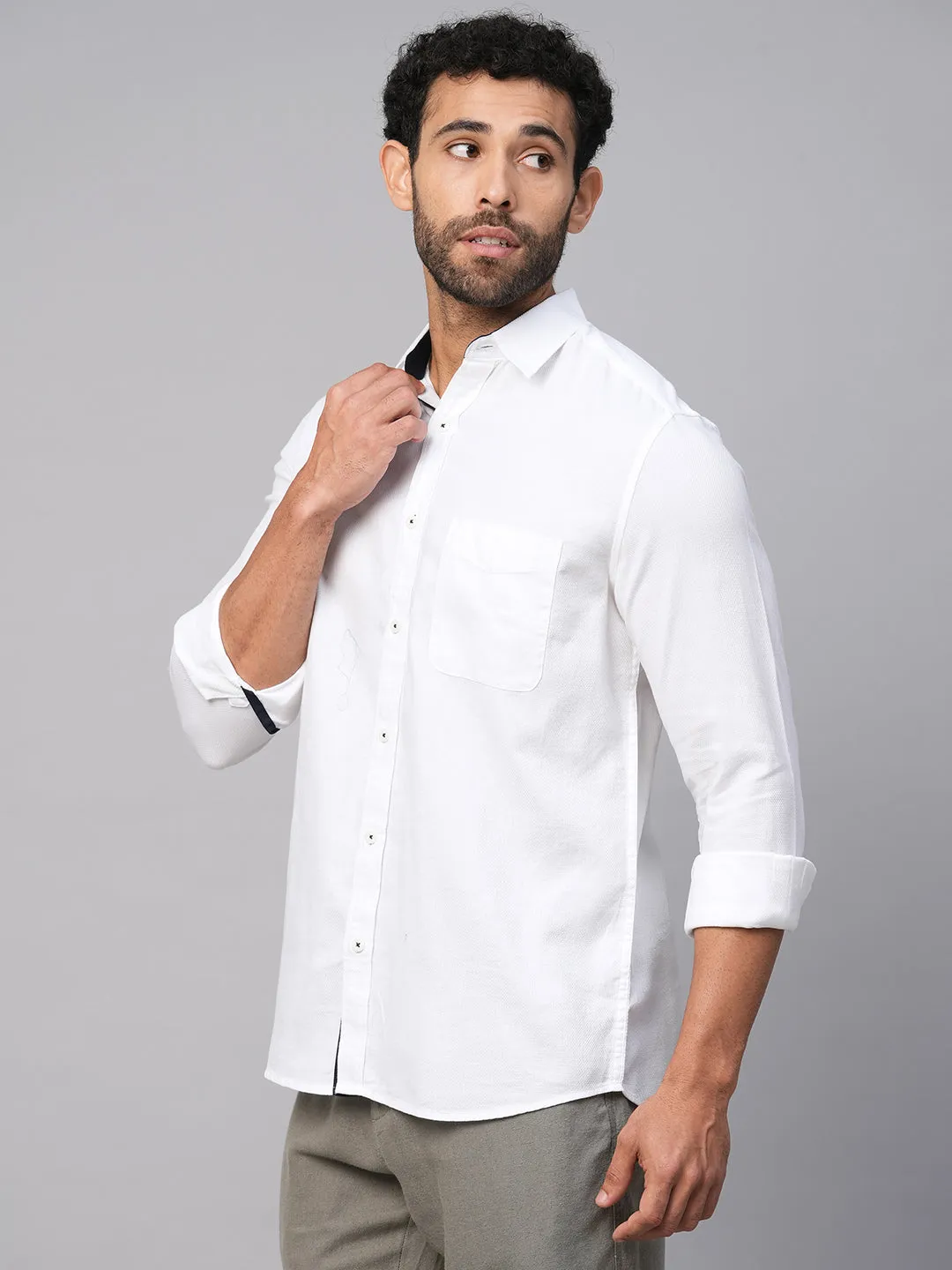 Men's White B Cotton Regular Fit Shirt