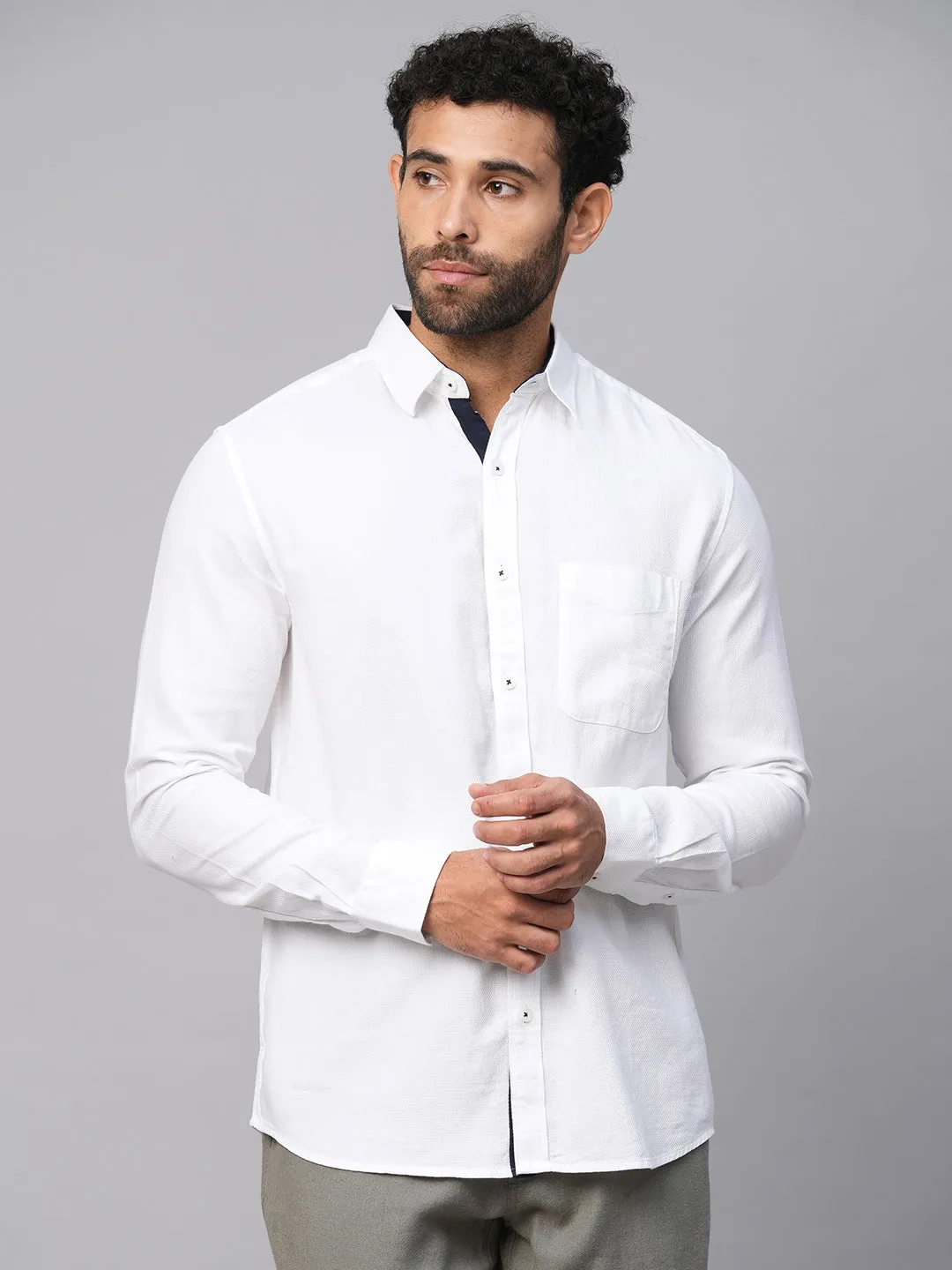 Men's White B Cotton Regular Fit Shirt