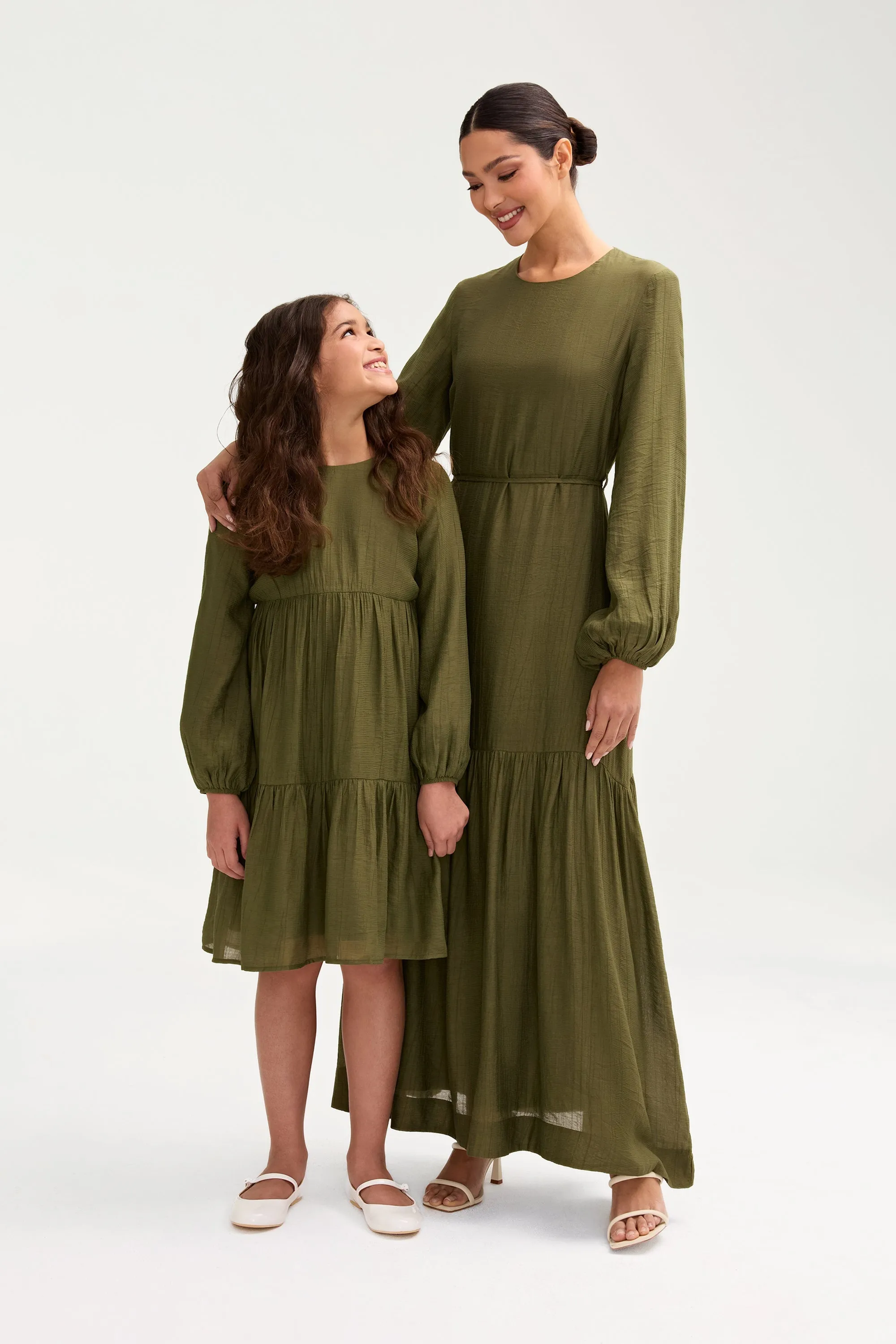 Mila Tiered Dress - Olive Green (Girls)