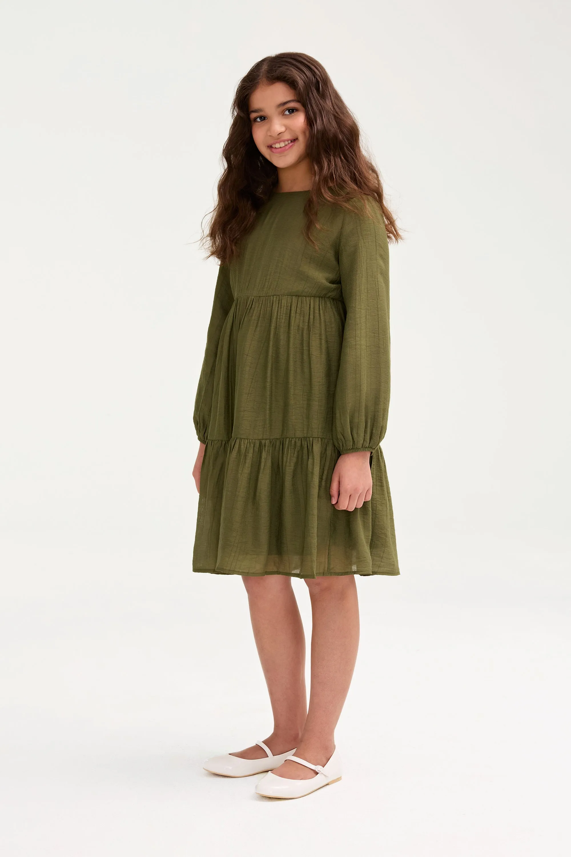 Mila Tiered Dress - Olive Green (Girls)