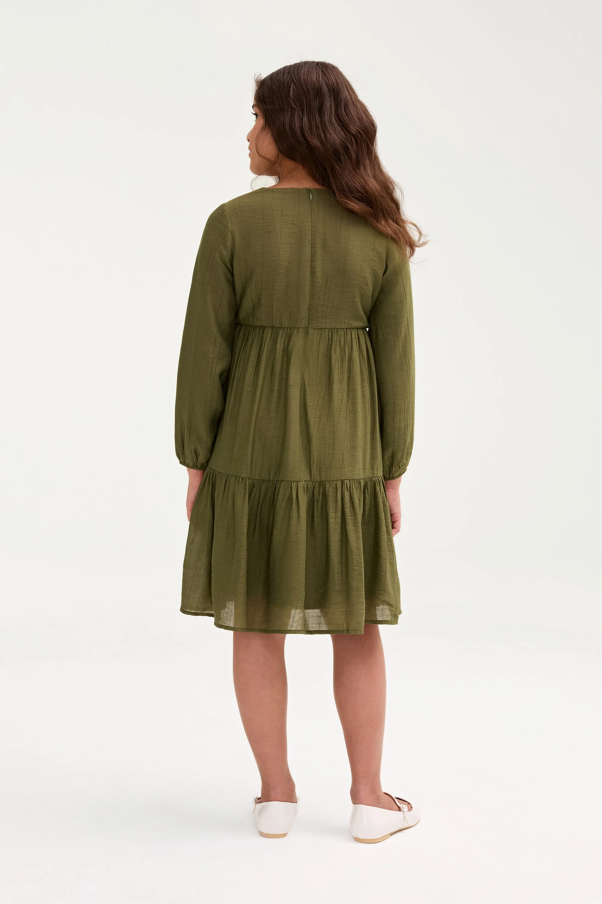 Mila Tiered Dress - Olive Green (Girls)