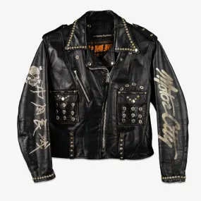 MOTOR CITY BAT SKULL PAINTED LEATHER JACKET