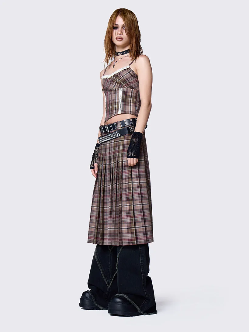 Nenna Pleated Tartan Midi Skirt