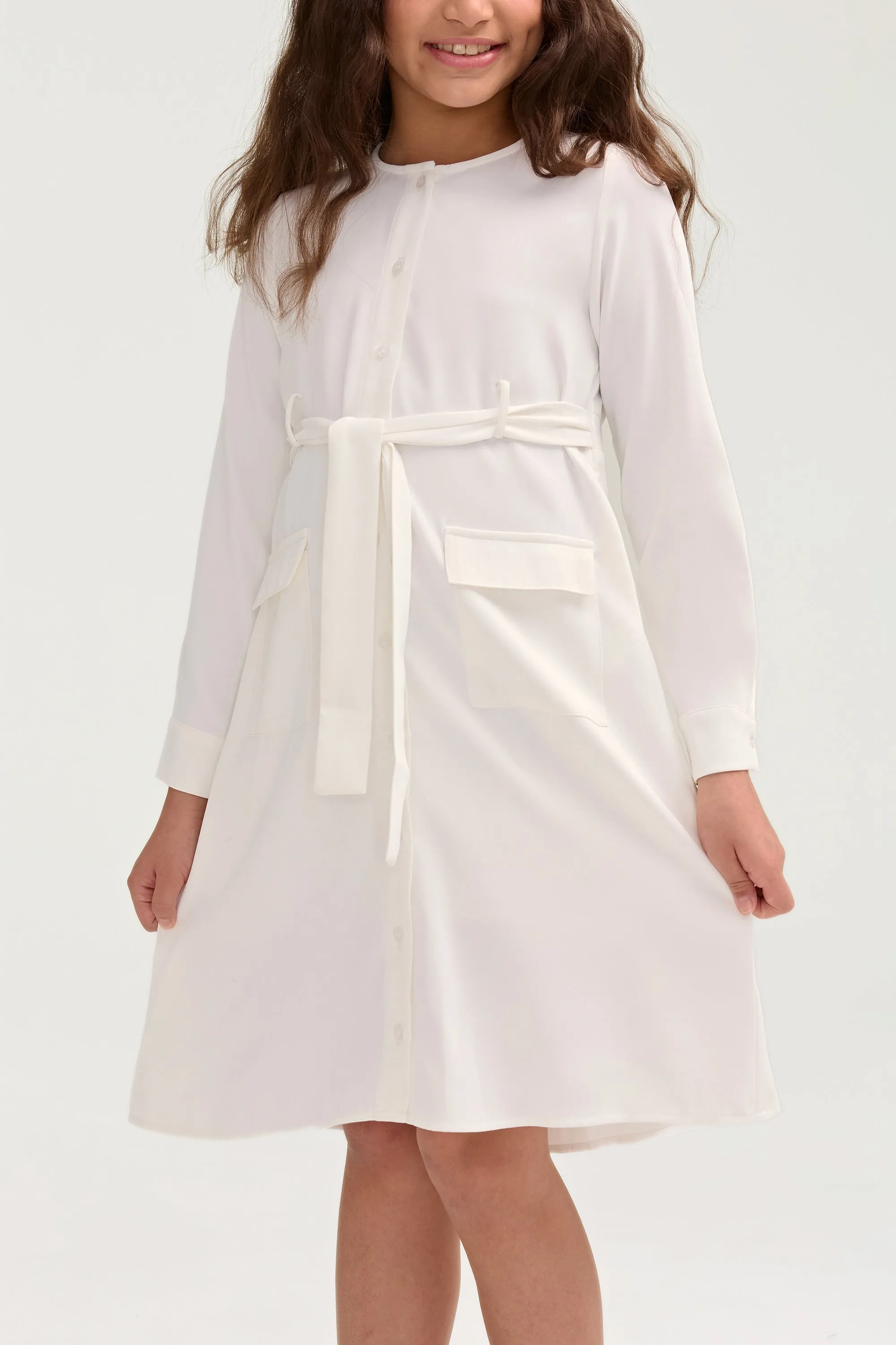 Olivia Button Down Utility Dress - White (Girls)