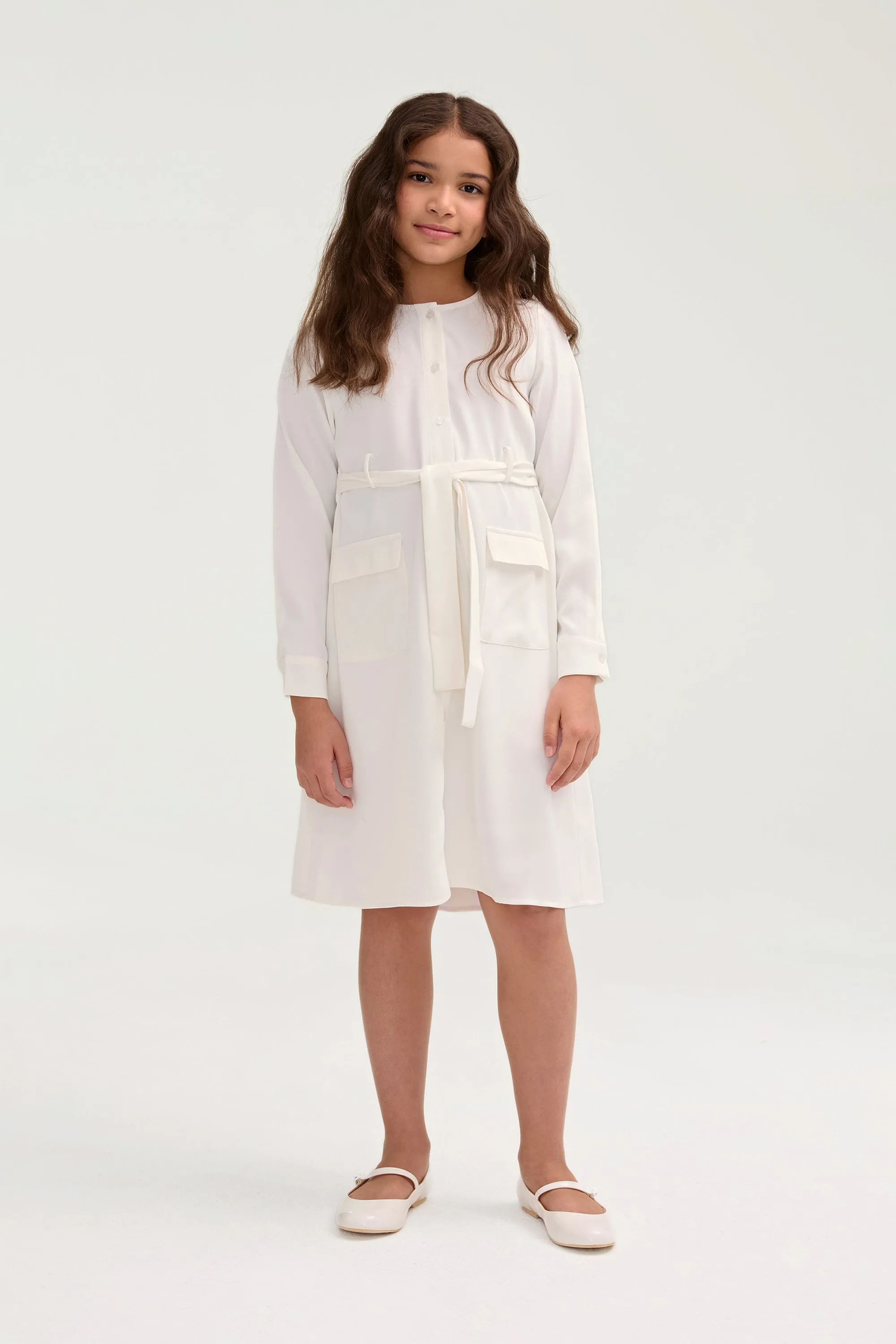 Olivia Button Down Utility Dress - White (Girls)