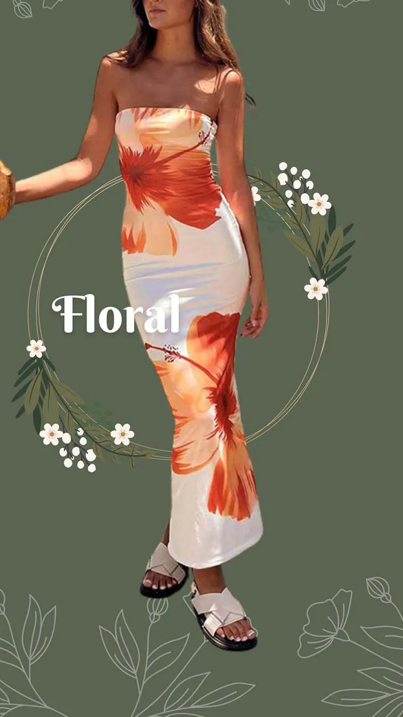 Ombre Abstract Floral Print Bandeau Dress