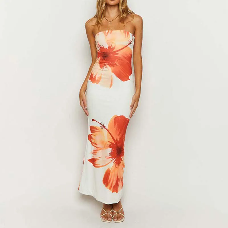 Ombre Abstract Floral Print Bandeau Dress