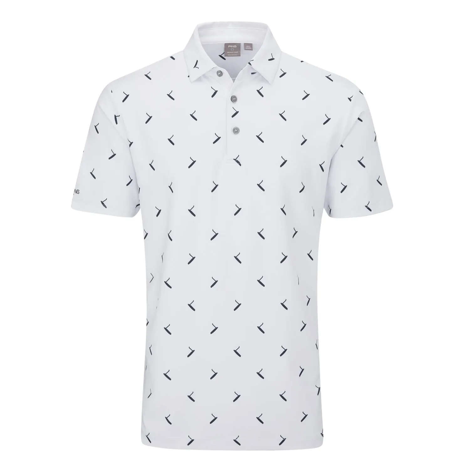 Ping Gold Putter Printed Golf Polo Shirt - White/Navy Multi