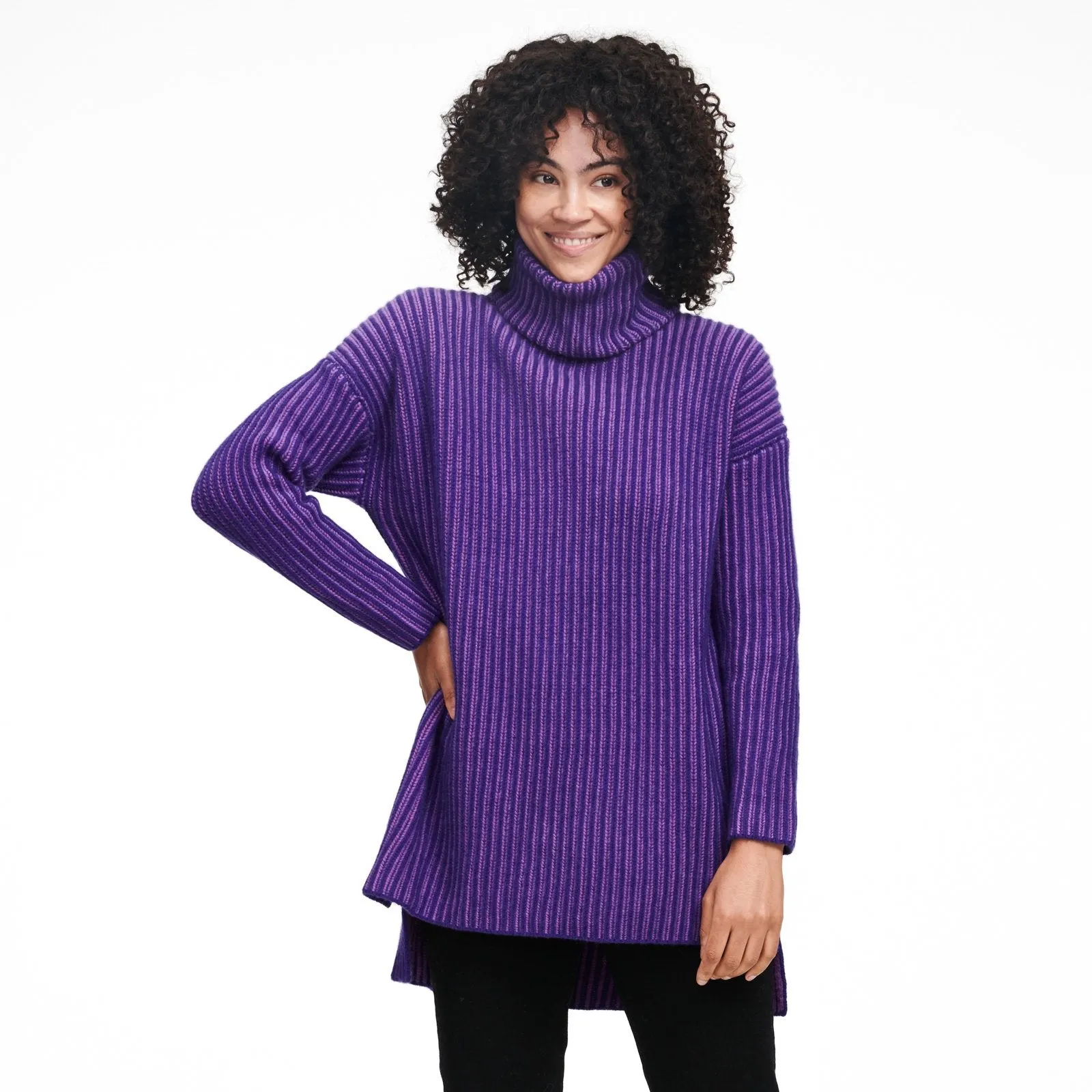 Ribbed Turtleneck High-Low Tunic