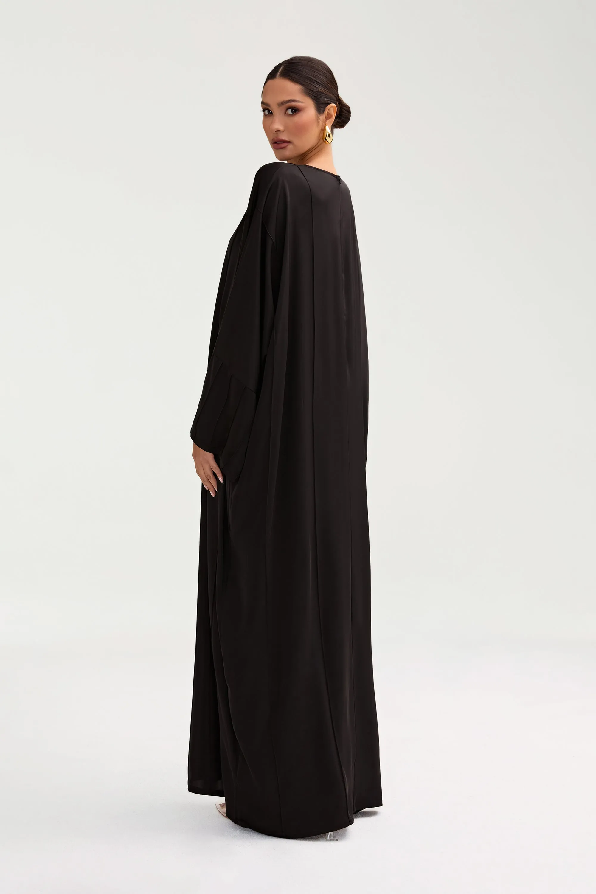 Sidrah Satin Kaftan - Black