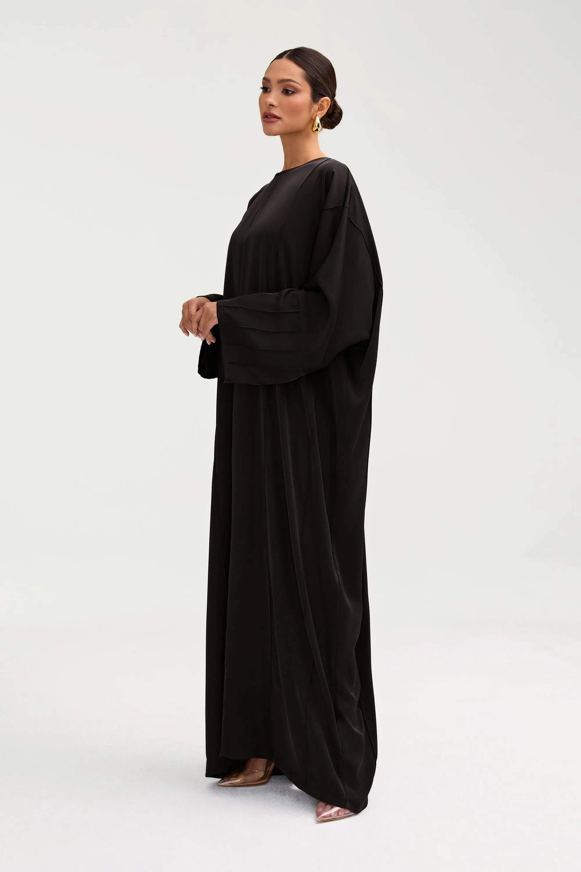 Sidrah Satin Kaftan - Black