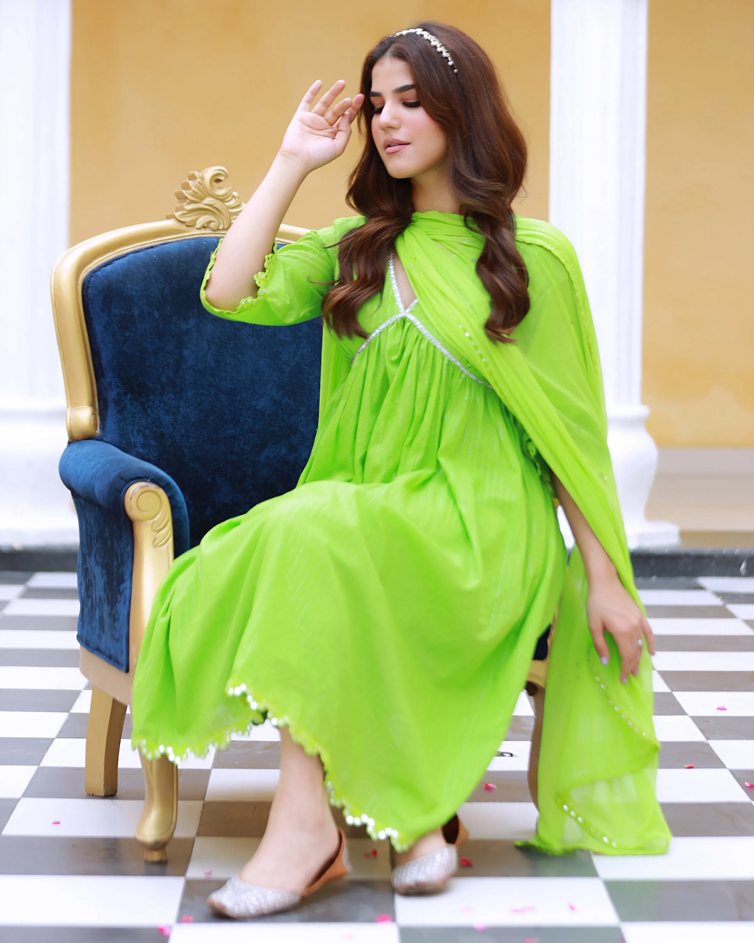 Sitara Green Lurex Gathered Kurta Suit Set