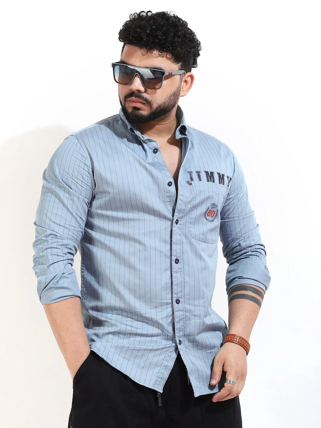 Sky Cotton Twill Stripe Shirt