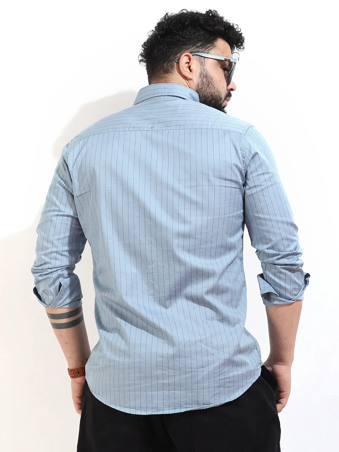 Sky Cotton Twill Stripe Shirt