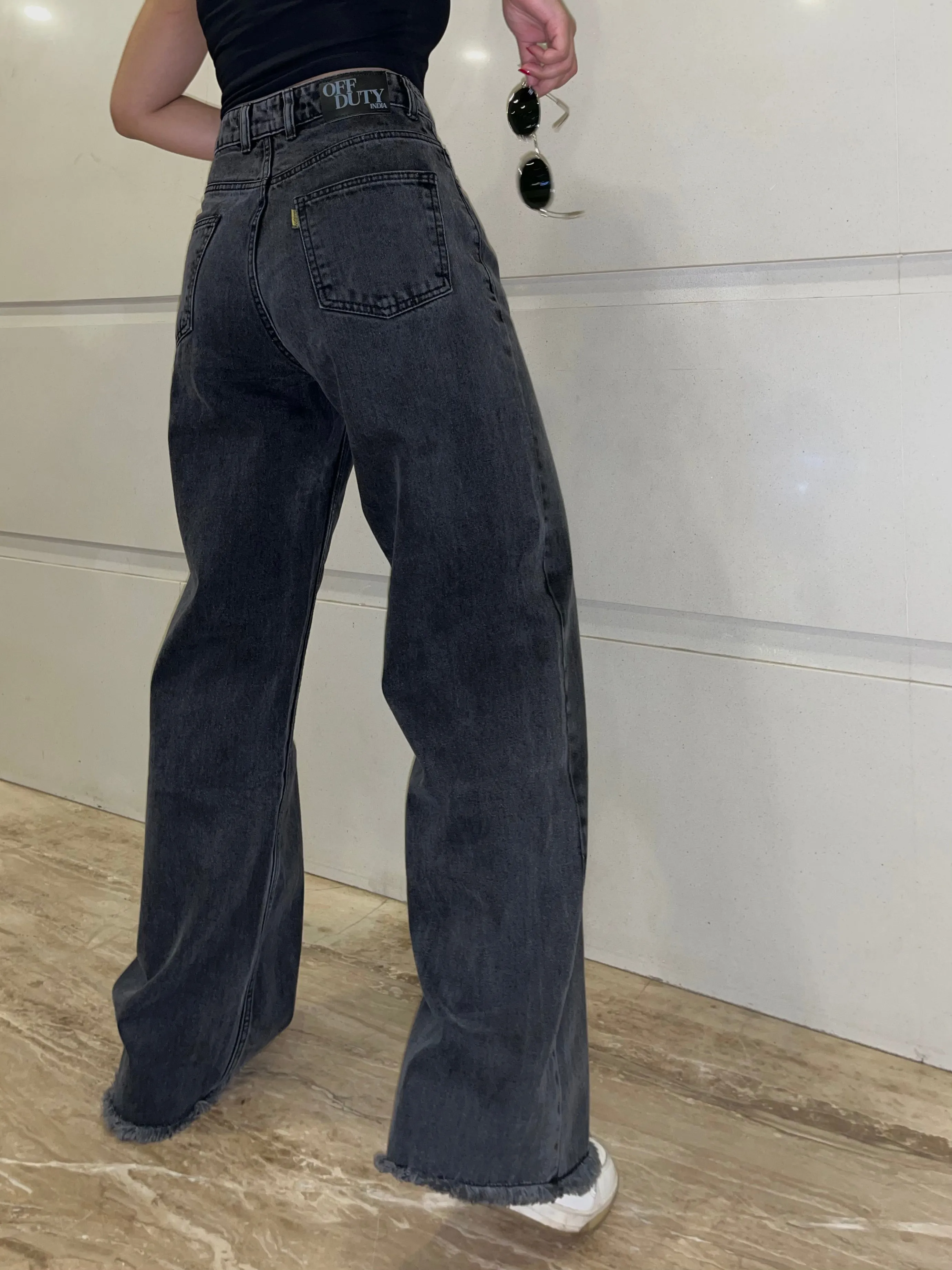 Slate Grey Korean Wide Leg high Waist Jeans