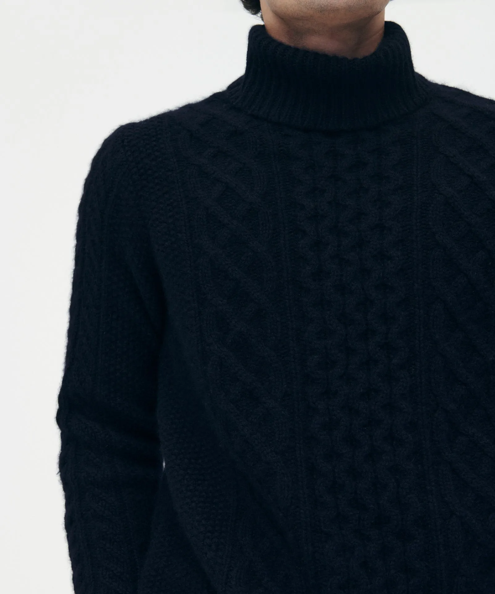 Super Luxe Cashmere Fisherman Cable Turtleneck