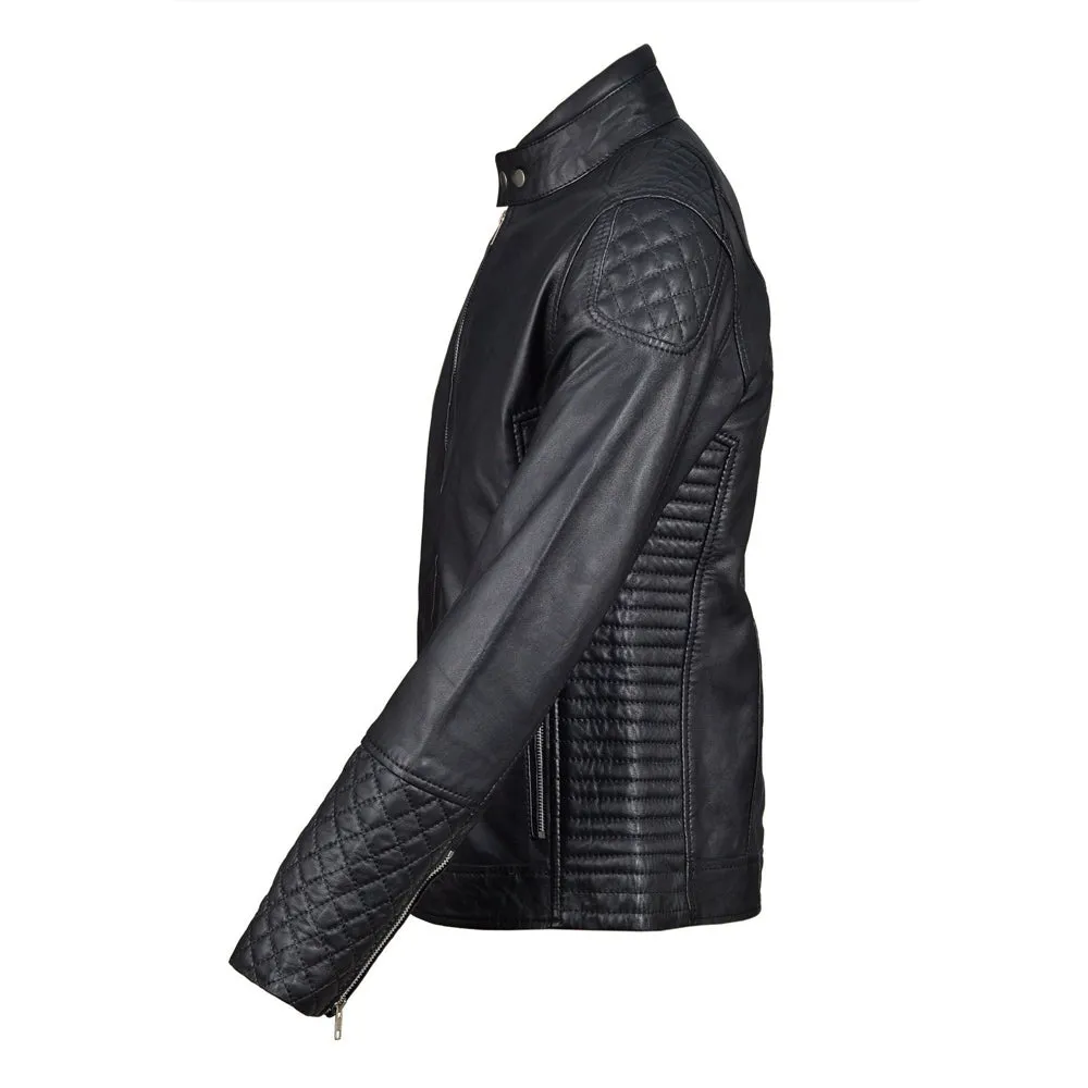 Tyrons moto style leather jacket with quilted detailing