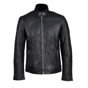 Tyrons moto style leather jacket with quilted detailing